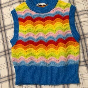 Zara wonen rainbow Multicolor Wave Knit Sweater Vest